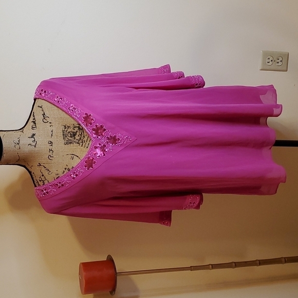 NWT American Glamour by Badgley Mischka magenta embellished tunic size Large - Picture 1 of 11